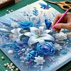 (Framed)Diamond Painting -DIY Round Drill Blue Flowers and Birds with Frame(25x25cm)