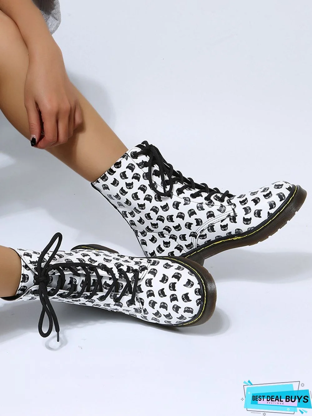 Womens's Plus Size Cat Printing Martin Boots
