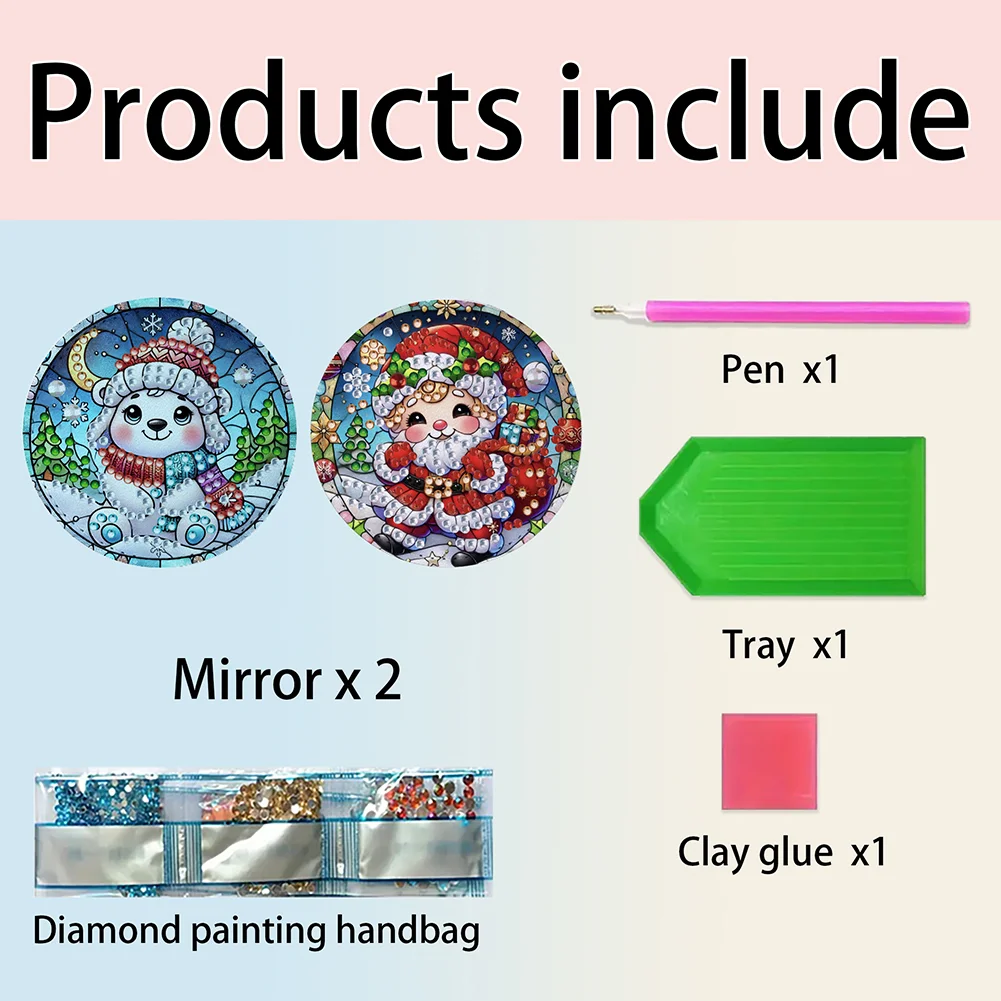 DIY Diamond Art Portable Cosmetic Mirror for Home Office Craft (Merry Christmas)