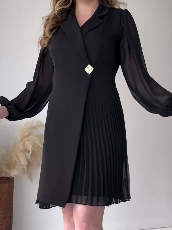 Solid Color Lapel Premium Pleated Dress | Oxredo Shop Ramadan Sale
