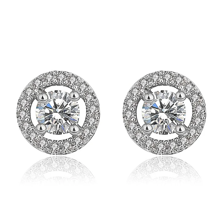 Round Iced Out Zirconia Stud Earrings-VESSFUL
