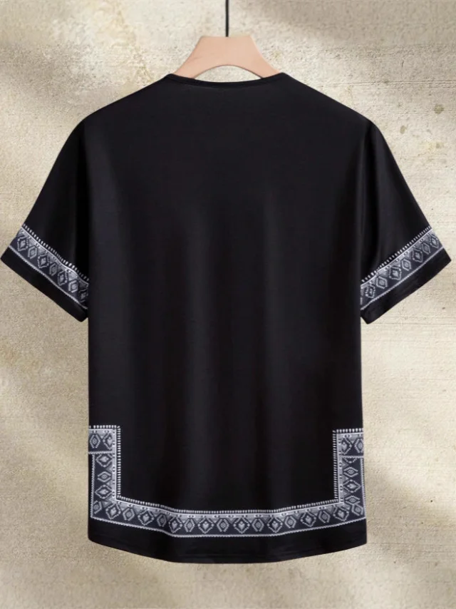 Nigikala Nigikala Men's Summer Casual Short-Sleeved Digital Prints Flower Curved Hem T-Shirt