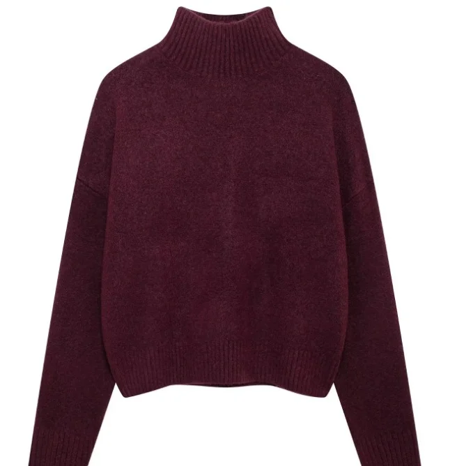 Nigikala Nigikala Women's Clothing INS Burst High-Neck Fashion With Solid Color Knitted Head Sweater