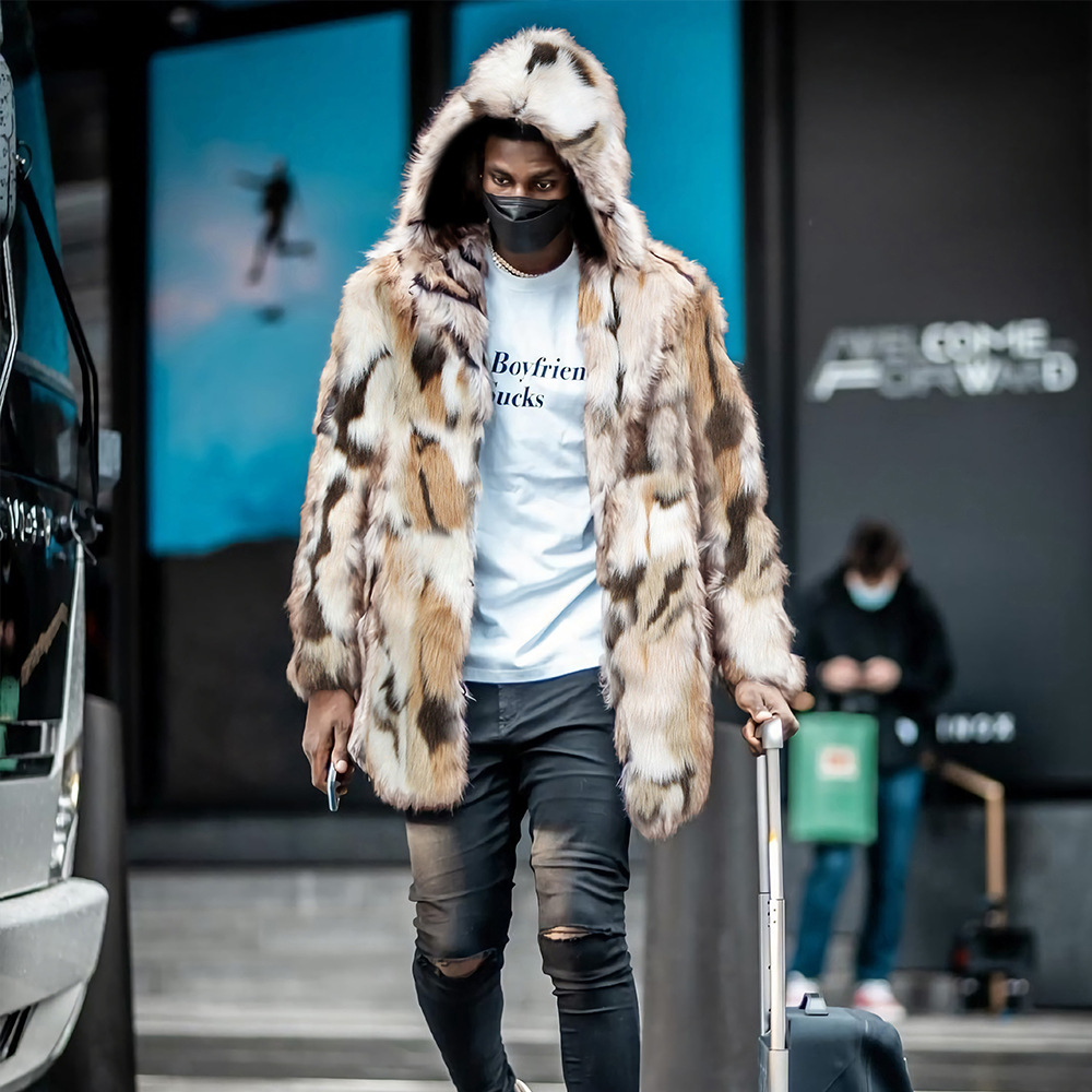 Men's Hooded Fur Coat Warm Plush Coat For Men