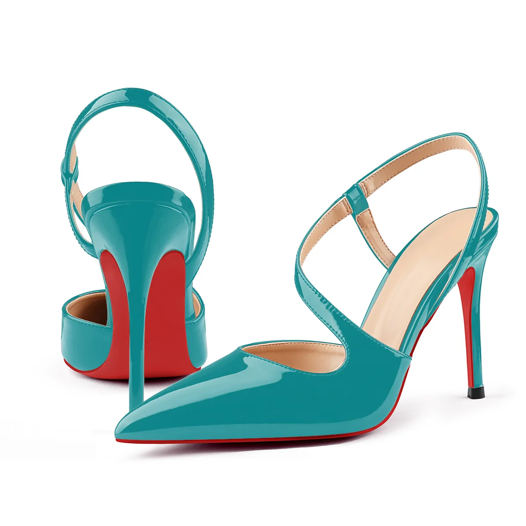 100mm Wavy Straps Slingback Pumps Sandals Pointed Toe Pumps Red Bottoms Shoes-MERUMOTE