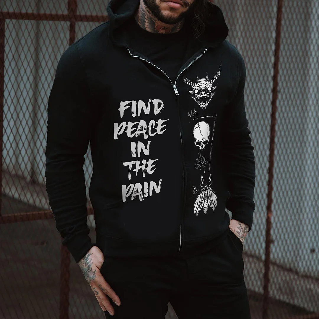 Find Peace In The Pain Printed Men's Zipper Hoodie -  