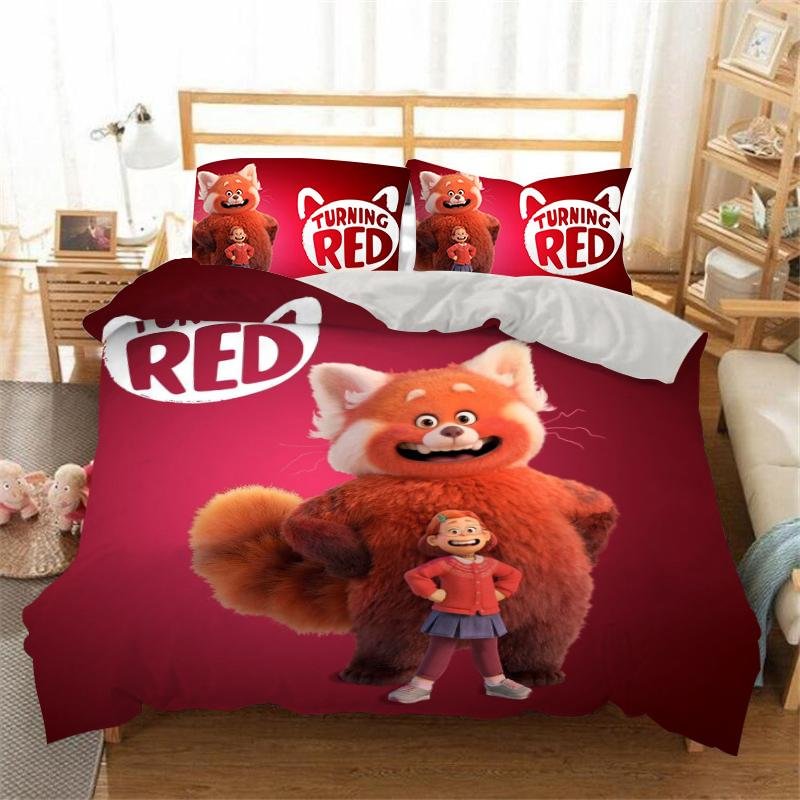 Turning Red Bedding Set Bed Quilt Cover Pillow Case Home Use