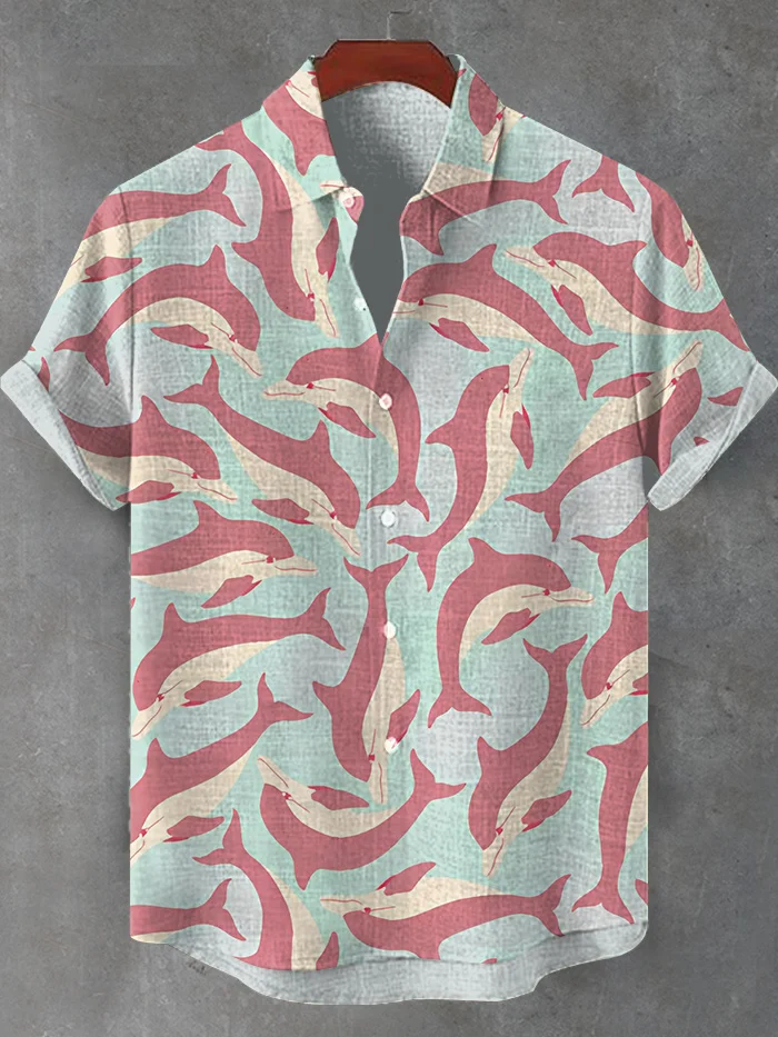 Men's Vacation Cartoon Whale Art Print Shirt