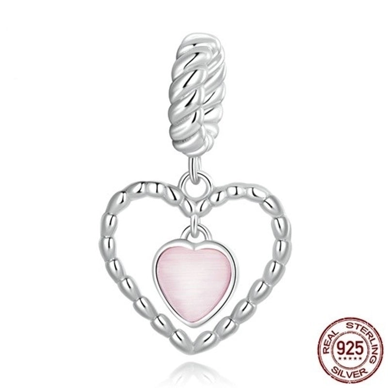 Minimalist Heart Shape Sterling Silver Inlay Rhinestones Charms Jewelry Accessories