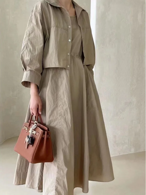 Casual Loose Simple Coat Dress Two Piece Set