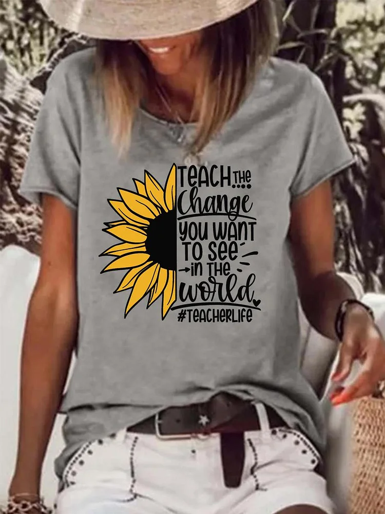 Teacher life sunflower Raw Hem Tee