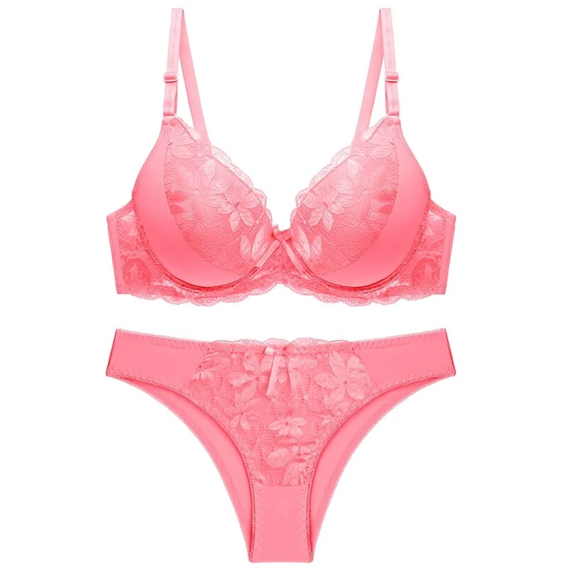 Ensemble Lingerie Lace Bra And Thong Set Underwire Plus Size Push Up Bra Set Tow Hook-and-Eye Woman's Lingerie Women's Intimates