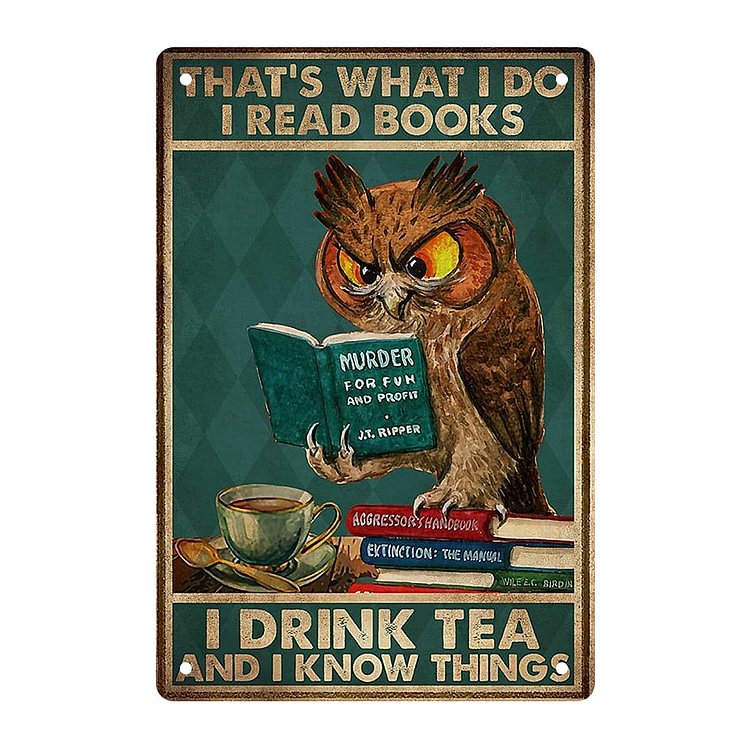 Book-reading Owl - Vintage Tin Signs/Wooden Signs - 7.9x11.8in & 11.8x15.7in