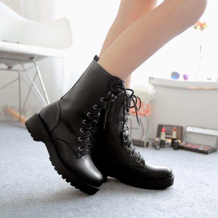 VCSHOES Classic Black Lace Up Flat Short Boots