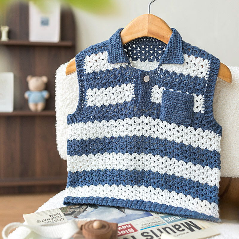 Deluxe Handmade Striped Polo | DIY Crochet Cotton Yarn Kit