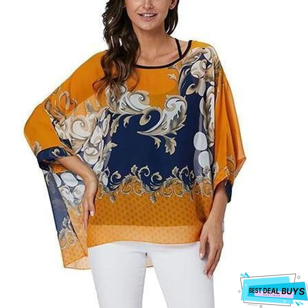 Plus Size Women Batwing Sleeve Casual Chiffon Tops Blouses