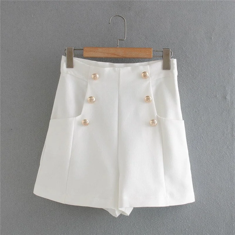 Snican white office ladies suit shorts high waist button up vintage female short pants za 2020 women pontalon femme trousers new