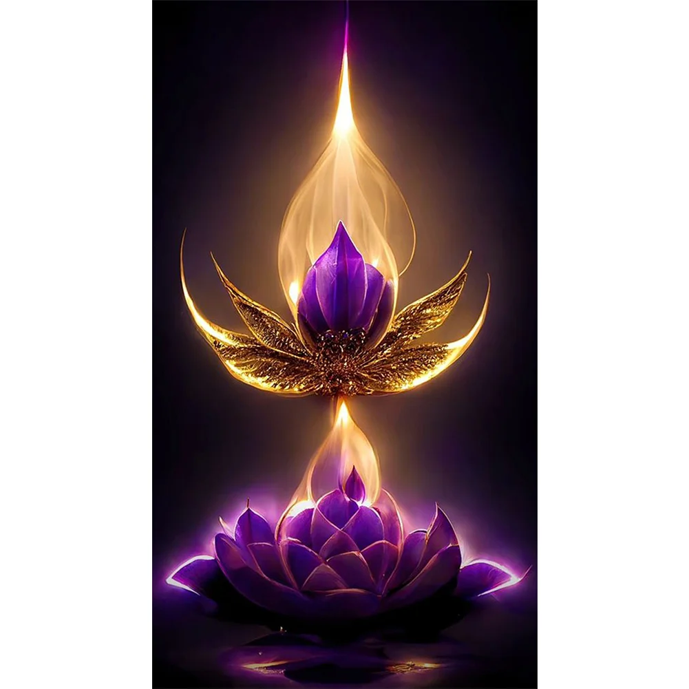 Big Size Round Diamond Painting - Flame Lotus(40*70cm)