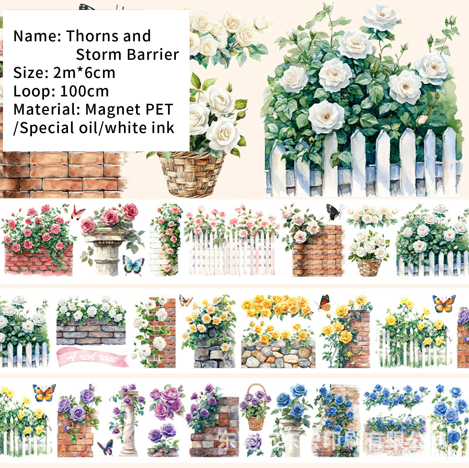 PET Tape - 200cm Vintage Flower Fairy Character Plant Butterfly 
