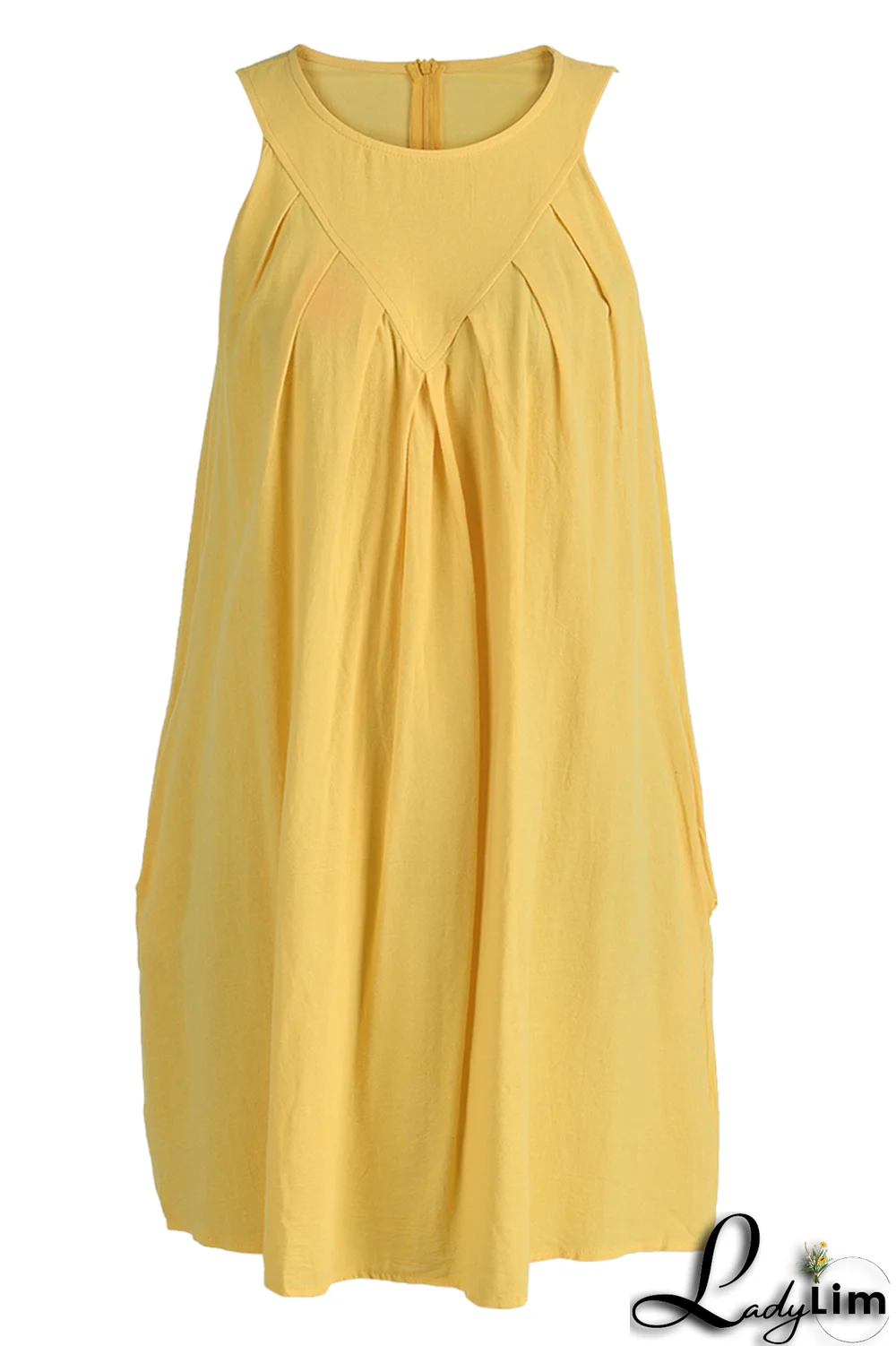 Yellow Casual Solid Patchwork O Neck Straight Dresses