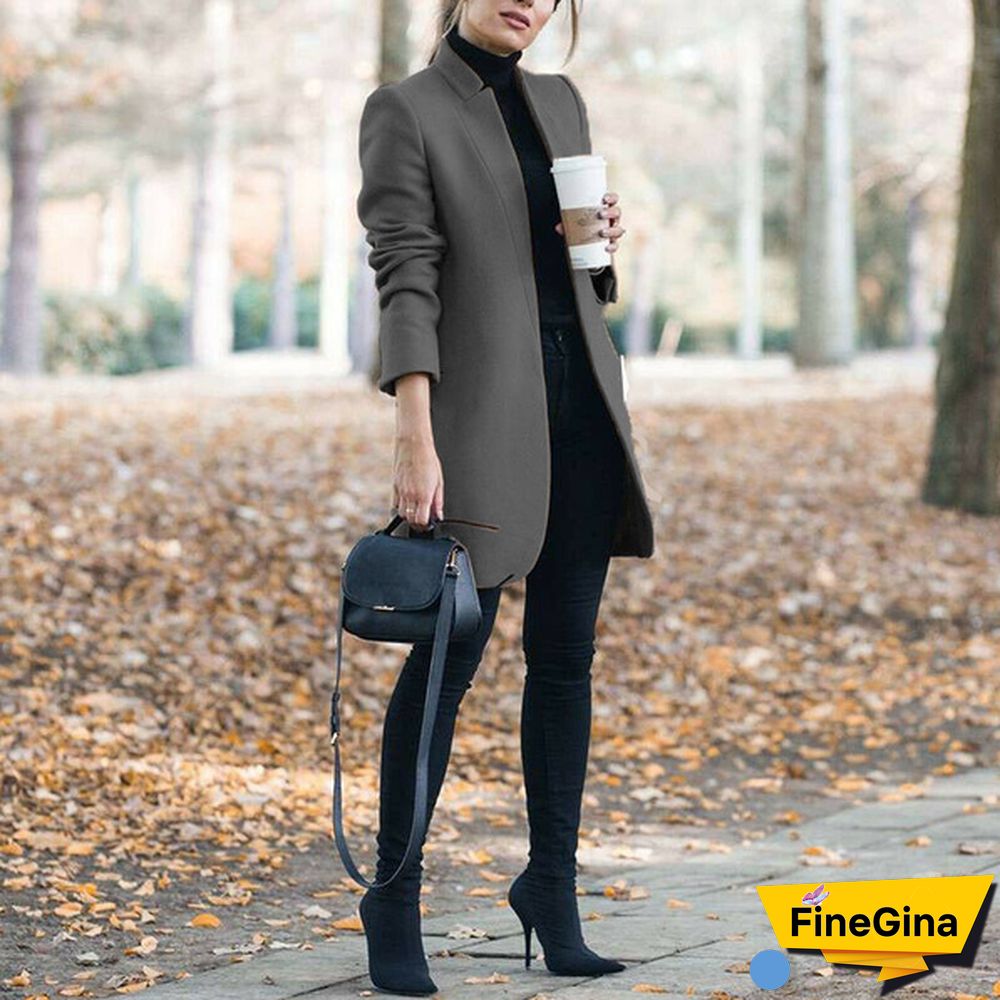 NEW Trending Autumn and Winter Fashion Women's Stand-up Collar Woolen Coat Solid Color Lapel Wool Overcoat Loose Long Windbreaker Jacket Plus Size