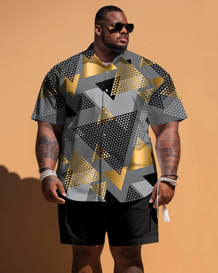 Men's Plus Size Geometric Print Short Sleeve Shirt Shorts Set
