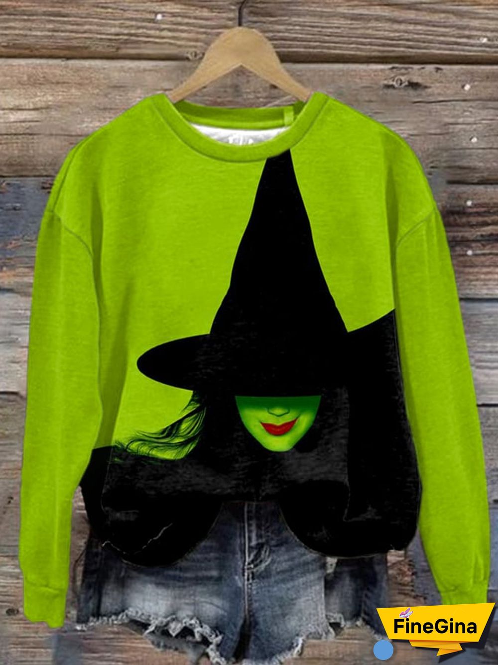 Halloween Witch Print Round Neck Sweatshirt