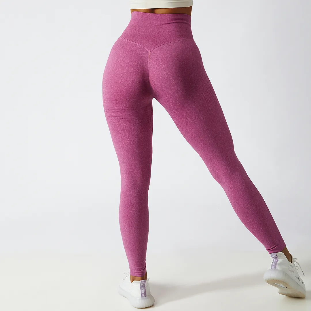 Buy Hergymclothing Spring Cherry Pink high waist bubble butt tummy control seamless yoga textured leggings online