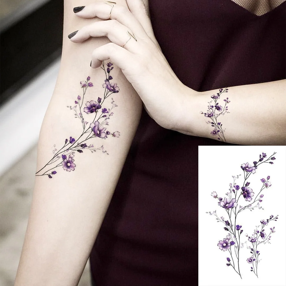Black Little Flower Fashion Finger Temporary Tattoos For Women Adult Leaves Daisy Rose Fake Tattoo Letter Body Art Tatoos Decal