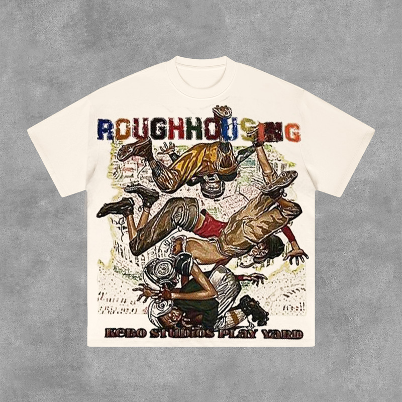 Vintage Roughhousing Play Yard Graphic 100% Cotton Short Sleeve T-Shirt - SOPULA