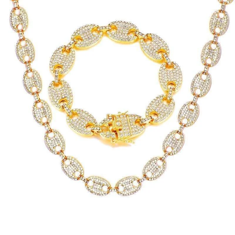 13MM Iced Out CZ Multi-Colors Coffee Bean Pig Nose Alloy Rhinestone Ch-VESSFUL