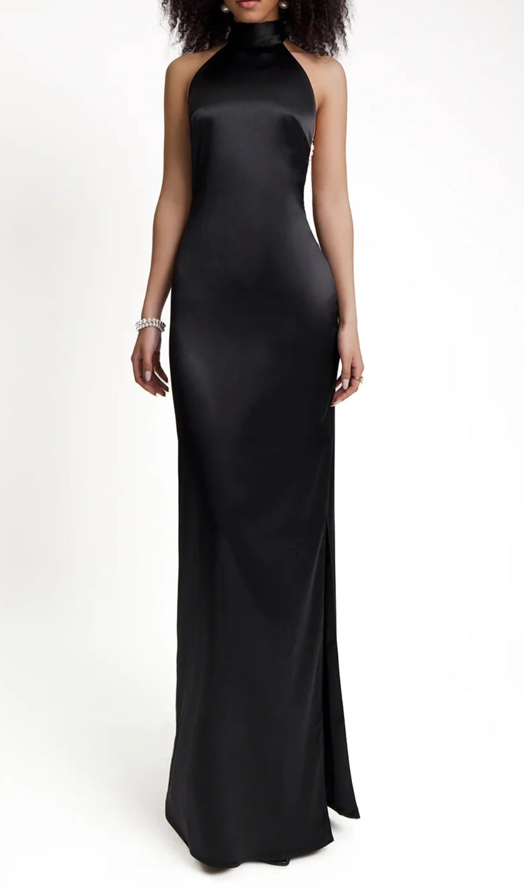 Birger Black Halter Pearl Backless Maxi Dress Flowering Girl