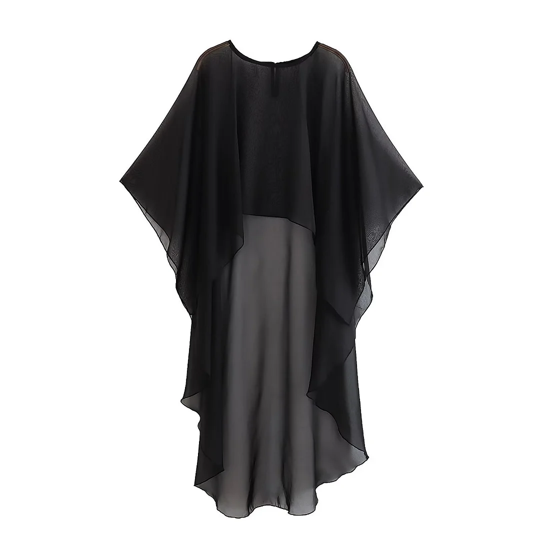 Toloer Toloer 2023 New Women's Asymmetric Gauze Cloak Jacket 8741003-Outfit Ideas