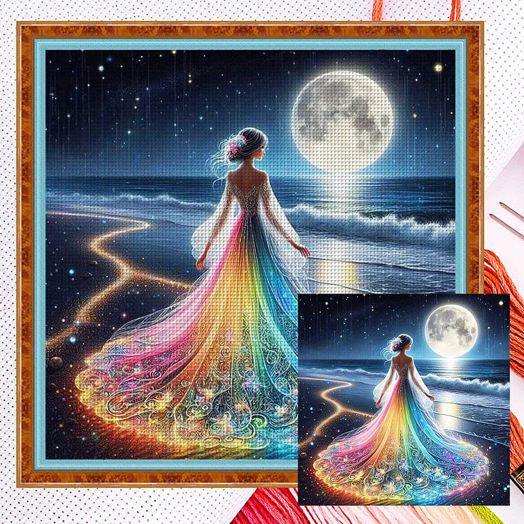 Girls With Fluorescent Lights At The Seaside (35*35cm) 18CT Counted Cross Stitch gbfke