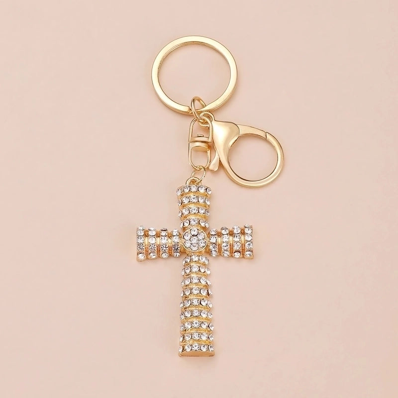Minimalist Cross Alloy Inlay Rhinestones Women’s Keychain