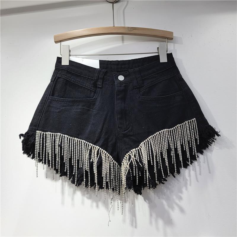 Chic Distressed Denim Shorts for Women - Spring-Summer 2025 Zara Style with Rhinestone Chains