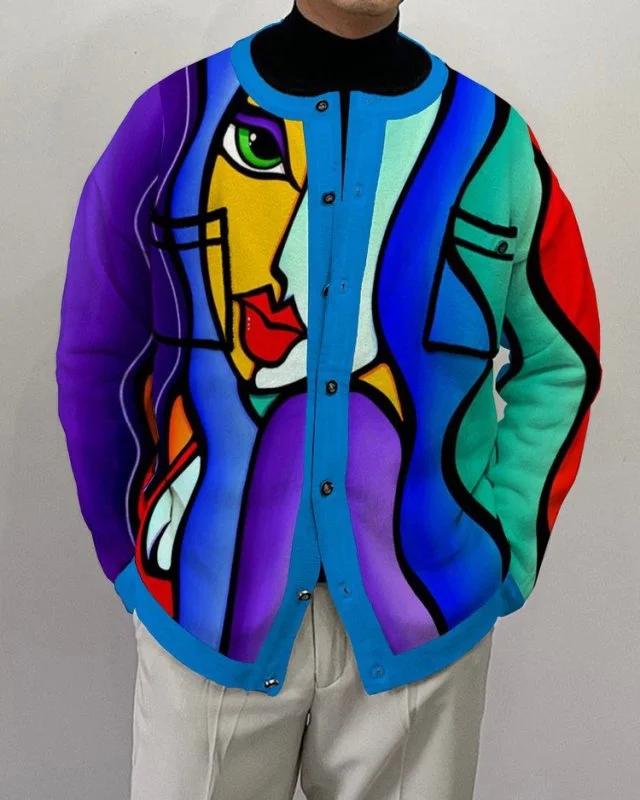Men's Casual Printed Long Sleeve Knit Cardigan