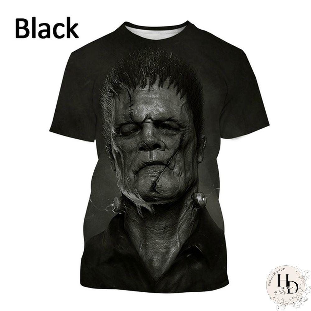 Frankenstein Short-Sleeved Shirt Mens Casual Fashion Horror Movie Harajuku Streetwear Top
