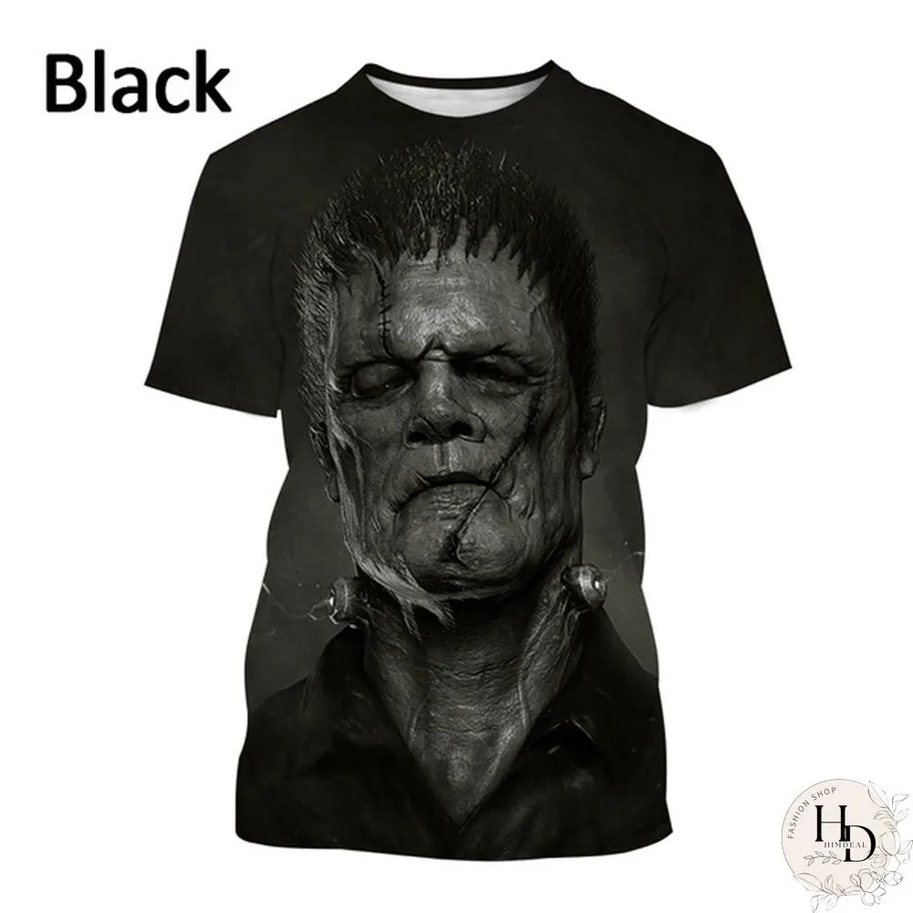 Frankenstein Short-Sleeved Shirt Mens Casual Fashion Horror Movie Harajuku Streetwear Top