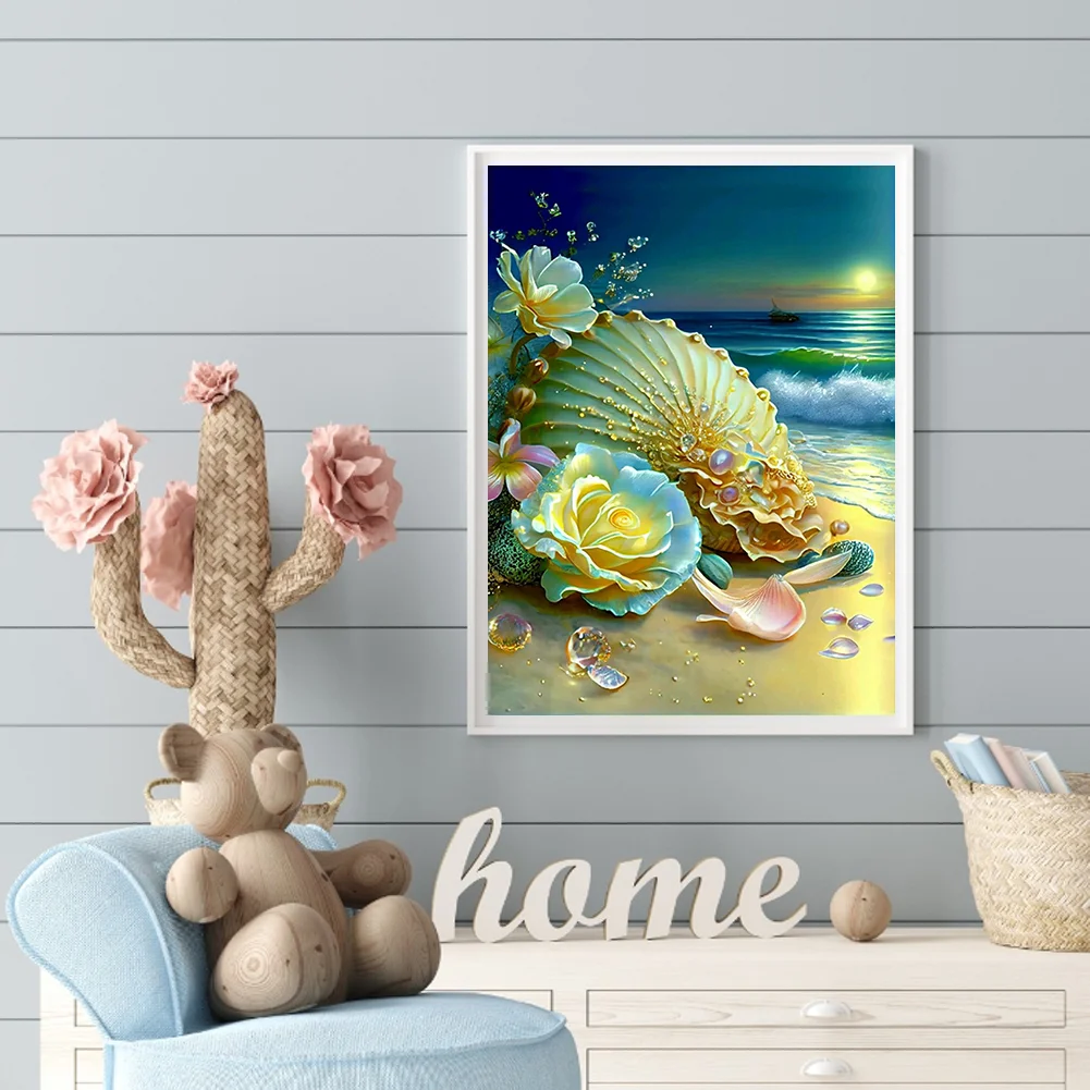 5D DIY Full Round Drill Diamond Painting Beach Shell Kit Home Decor Art Craft