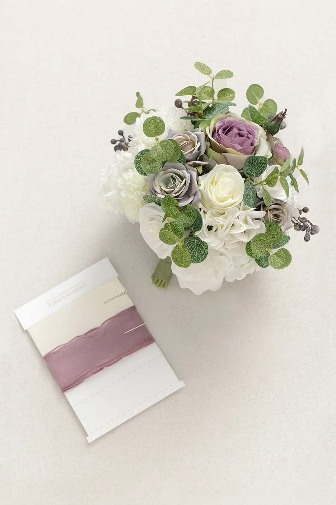 Standard Round Bridal Bouquet in White & Purple | Clearance