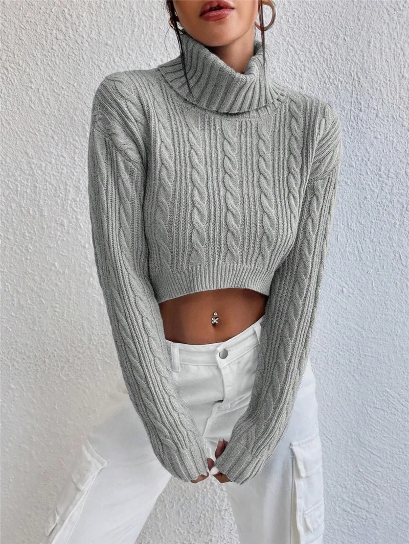 Athvotar Athvotar Autumn And Winter New Women's High-Neck Long-Sleeved Sleeve Thighs Short Sweater