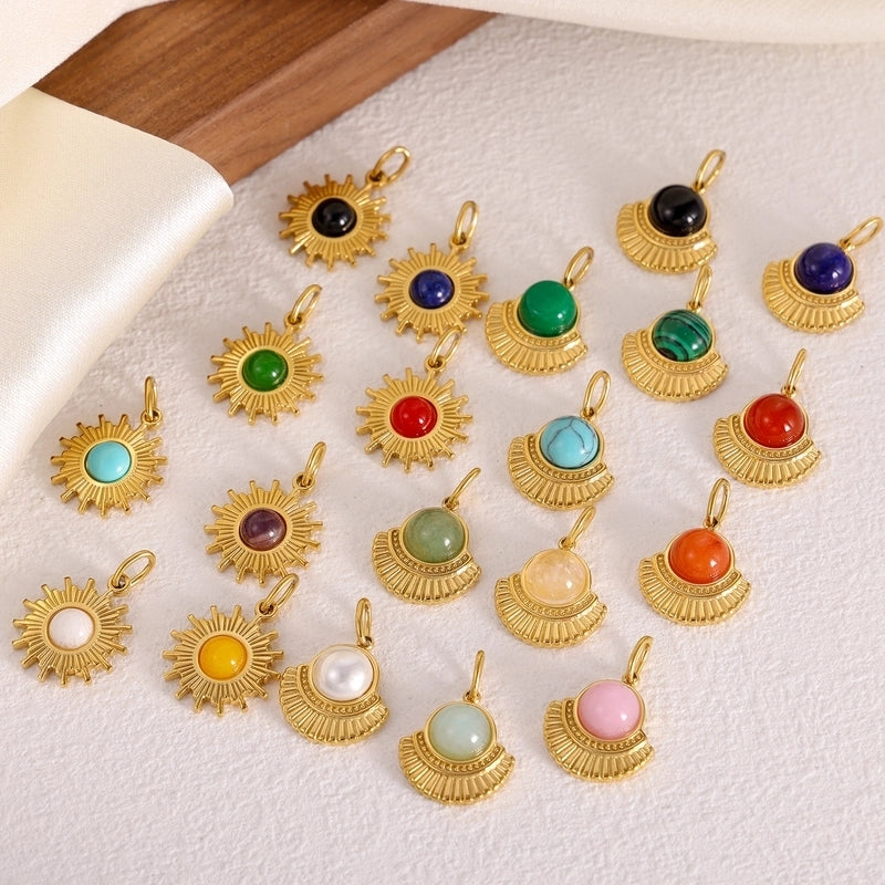 1 Piece 304 Stainless Steel Natural Stone Sun Pendant Jewelry Accessories