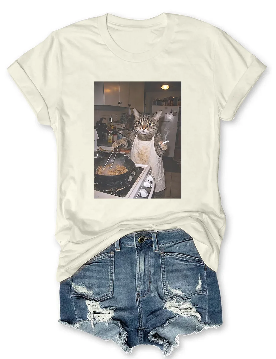 Funny Smoking Cooking Cat T-shirt