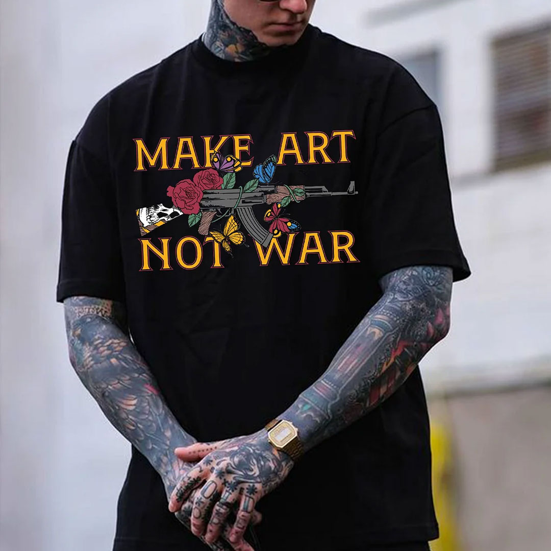 MAKE ART NO WAR Guns & Roses Graphic Black Print T-shirt