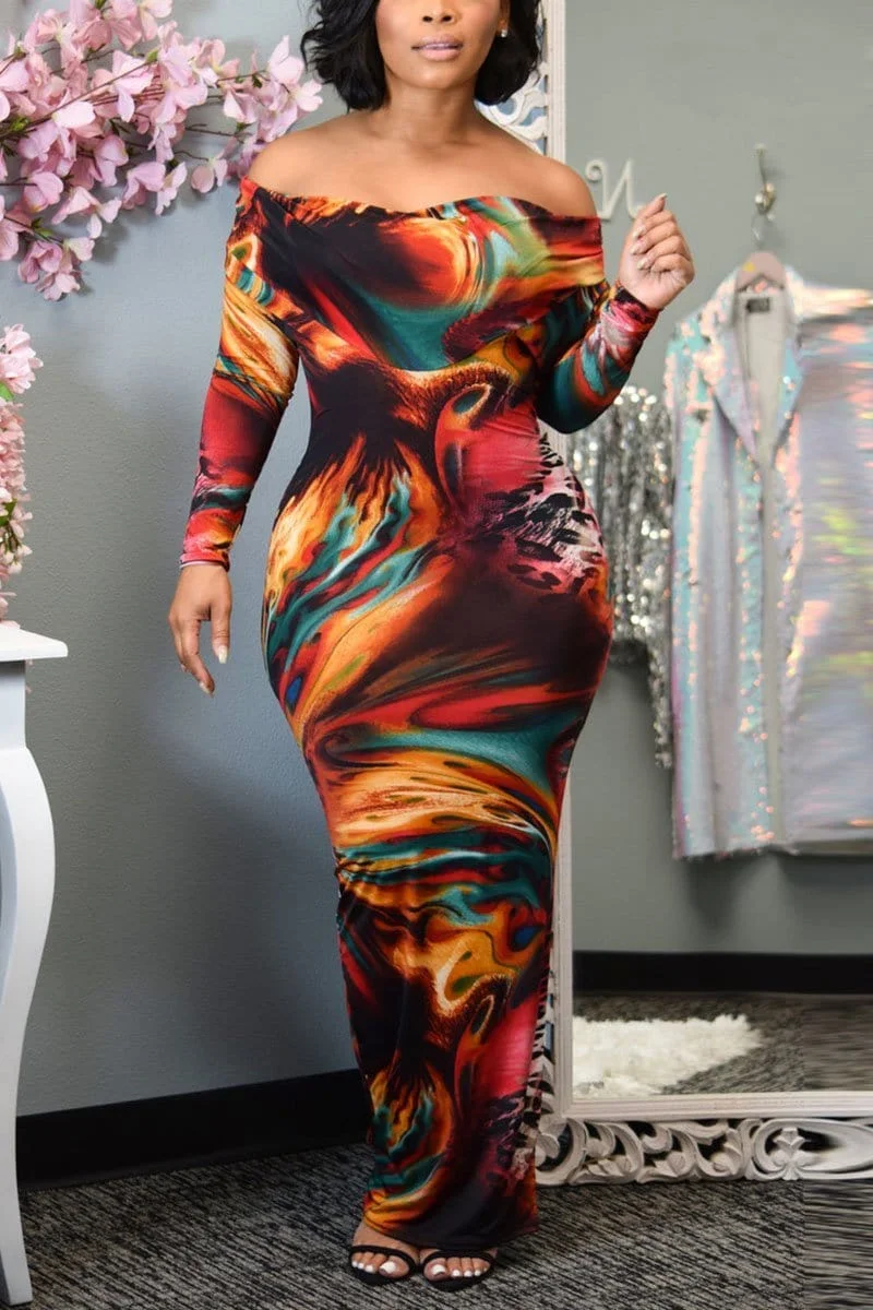 Casual Multicolor Print Long Dress