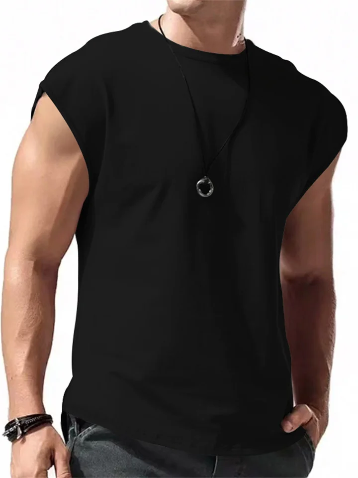 Men's New Summer Sleeveless T-shirt Teenagers Casual Loose Solid Color Thin Shoulders T-shirt
