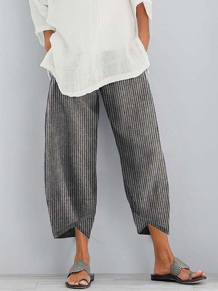 Comstylish Women&lsquo;s Stripes Pocket  Linen Blend Comfy Pants