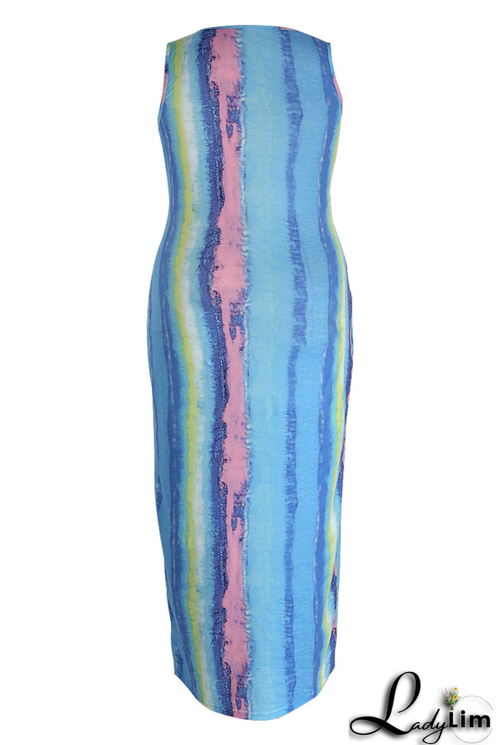 Blue Fashion Casual Plus Size Print Basic U Neck Vest Dress