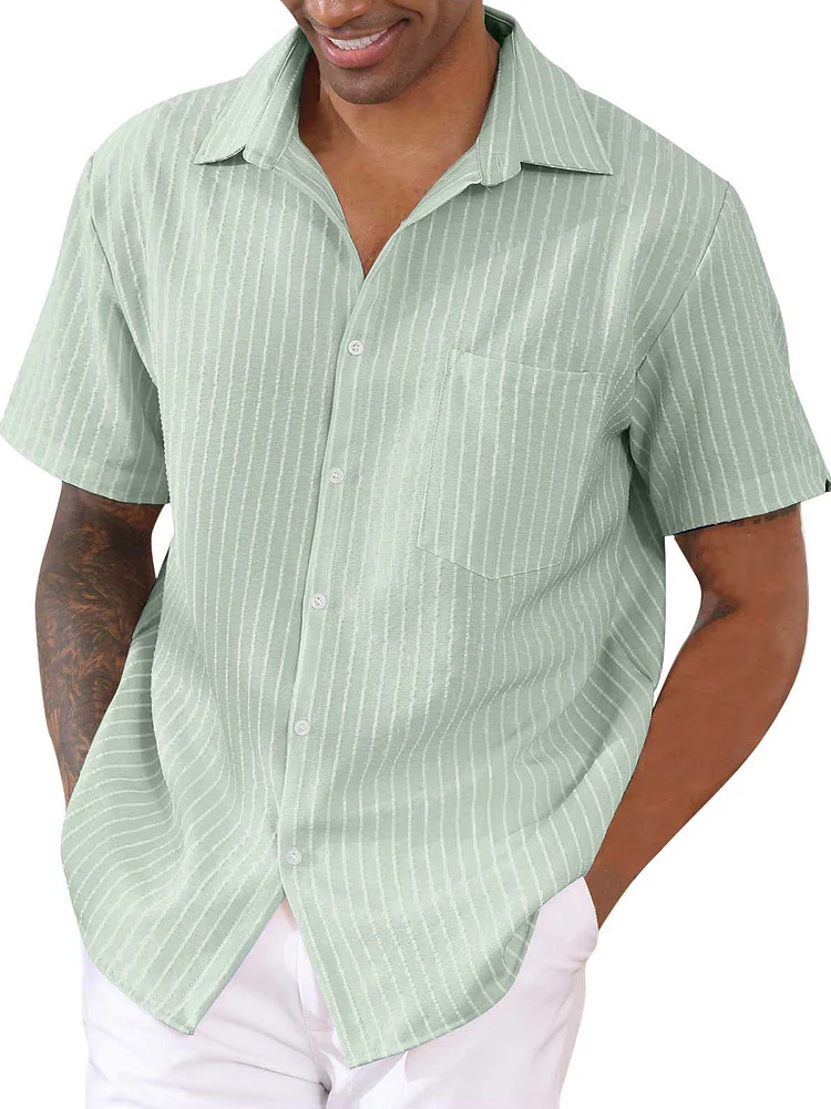 Men's Striped Chest Pocket Short Sleeve Fashion Shirt